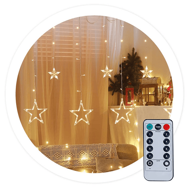 Cortina 138 LEDs (Decoração Natal) Branco Quente 3000K c/ Estrelas (3,5 mts) - GSC 1