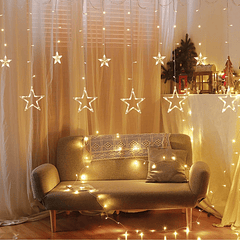 Cortina 138 LEDs (Decoração Natal) Branco Quente 3000K c/ Estrelas (3,5 mts) - GSC