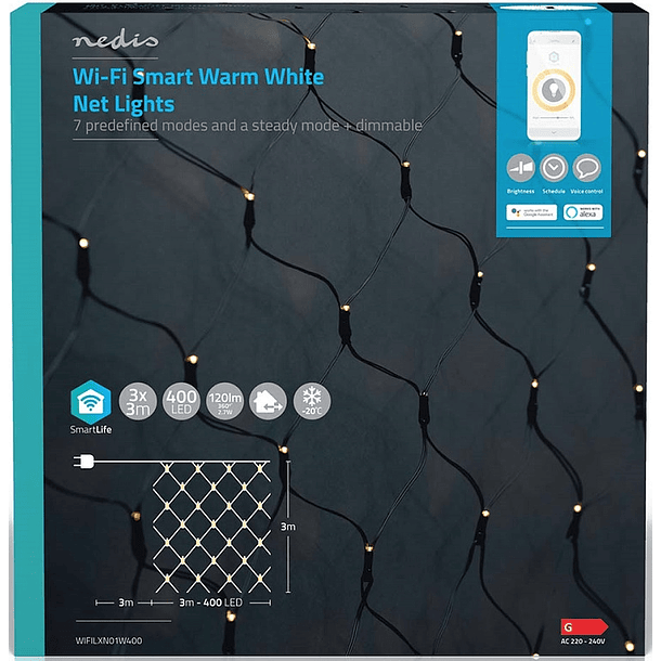 Iluminação Decorativa Rede Natal 400 LED´s Branco Q. 3000K SmartLife Wi-Fi (3 x 3 mts) - NEDIS 2