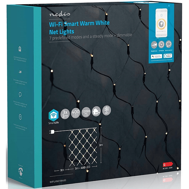 Iluminação Decorativa Rede Natal 400 LED´s Branco Q. 3000K SmartLife Wi-Fi (3 x 3 mts) - NEDIS 4