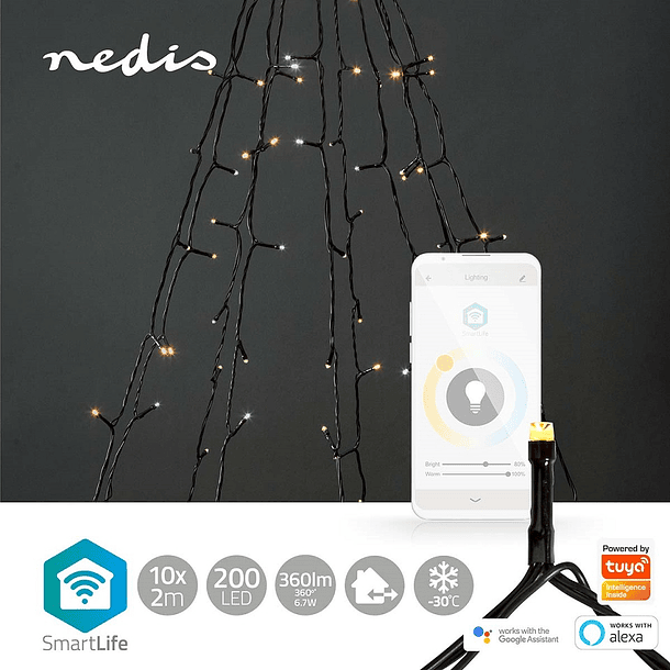 Serie Natal p/ Árvore 200 LEDs 2500~9000K SmartLife Wi-Fi (10 x 2 mts) - NEDIS 2