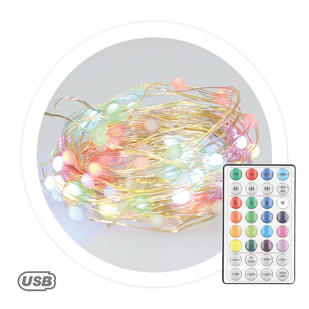 Serie 10 LED´s RGB Natal USB c/ Comando 32 Efeitos (9,9 mts) - GSC 1