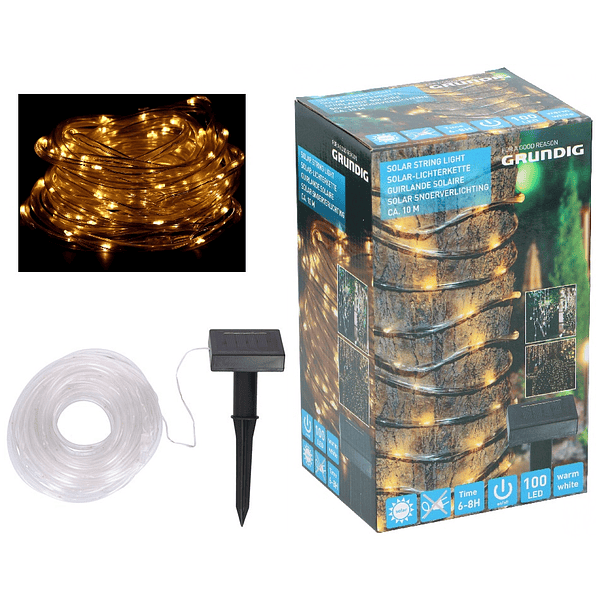 Série 100 LEDs Natal Branco Quente 3000K c/ Alimentaçáo Solar - GRUNDIG 