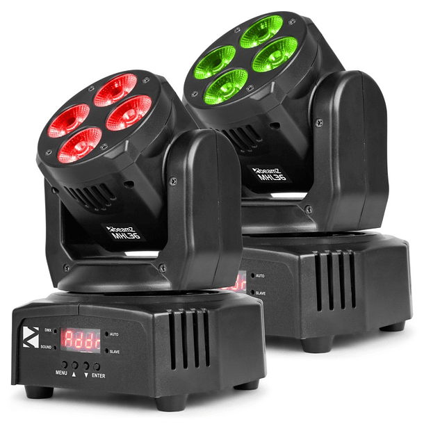 Pack 2x Moving Head LED 4x 9W (4-EM-1) RGBW DMX c/ Saco Transporte (MHL36) - beamZ 2