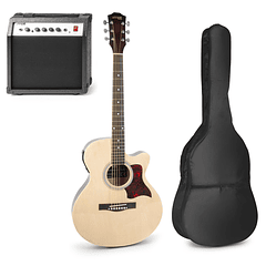 Pack Showkit Guitarra Acústica + Amplificador 40W + Acessórios (Madeira) - MAX