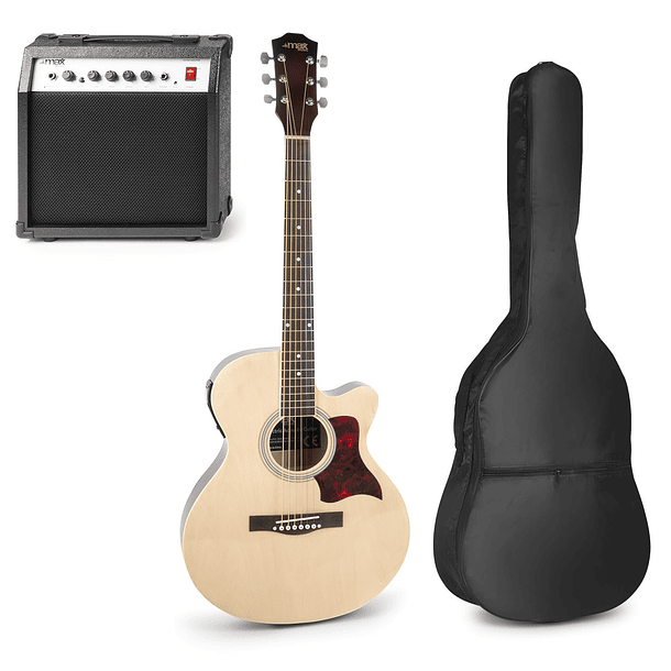 Pack Showkit Guitarra Acústica + Amplificador 40W + Acessórios (Madeira) - MAX 1