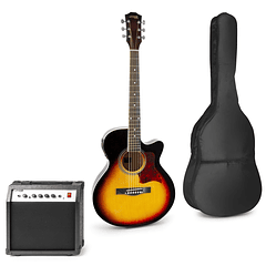Pack Showkit Guitarra Acústica + Amplificador 40W + Acessórios (Castanho) - MAX