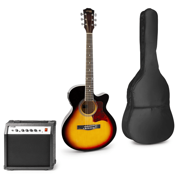 Pack Showkit Guitarra Acústica + Amplificador 40W + Acessórios (Castanho) - MAX 1