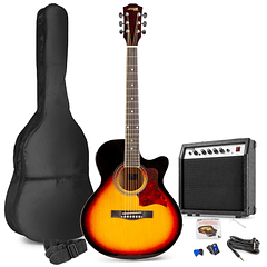 Pack Showkit Guitarra Acústica + Amplificador 40W + Acessórios (Castanho) - MAX