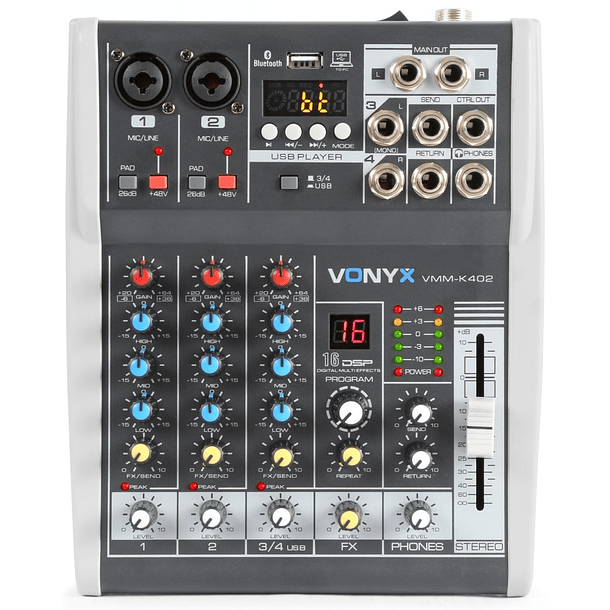 Mesa de Mistura 4 Canais c/ USB/SD/MP3/BLUETOOTH com DSP (VMM-K402) - VONYX 2