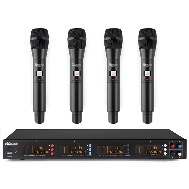 Central 4x Microfones Mão UHF 50 Canais s/ Fios (PD504H) - Power Dynamics 1