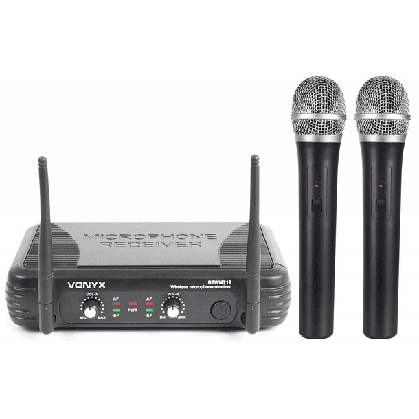 Central 2 Microfones Mão VHF 2 Canais s/ Fios (STWM712) - VONYX 1