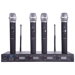 Central 4 Microfones de Mão s/ Fios UHF 4 Canais (PLL-400) - AZUSA