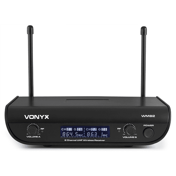 Central 2 Microfones UHF 2 Canais s/ Fios (Mão e Cabeça) WM82C - VONYX 2