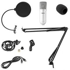 Microfone Condensador USB de Estúdio c/ Suporte Dobrável (CMS300S) Titânio - VONYX