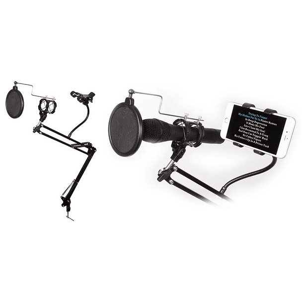 Suporte Mesa p/ Microfone c/ Filtro Acústico - HQPOWER 