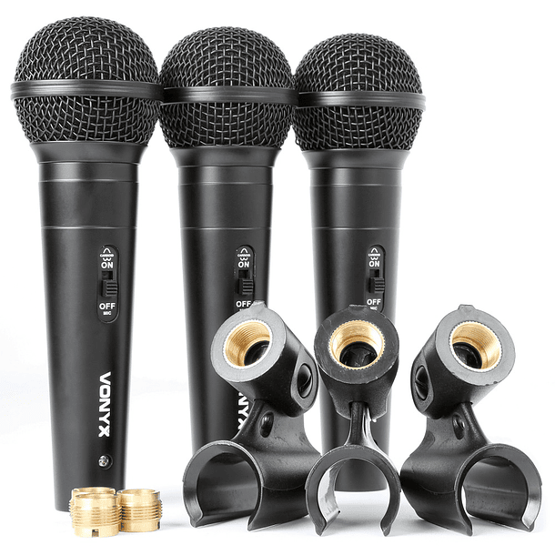 Pack 3x Microfones Dinamicos c/ Mala e Acessórios (VX1800S) - VONYX 1