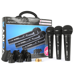 Pack 3x Microfones Dinamicos c/ Mala e Acessórios (VX1800S) - VONYX