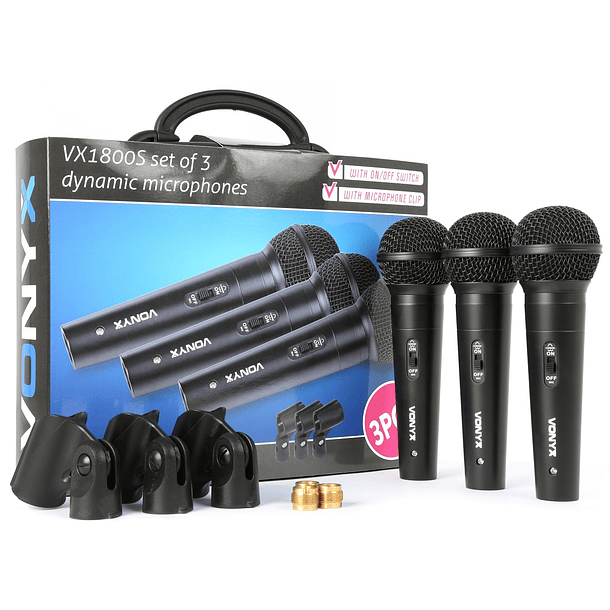 Pack 3x Microfones Dinamicos c/ Mala e Acessórios (VX1800S) - VONYX 2