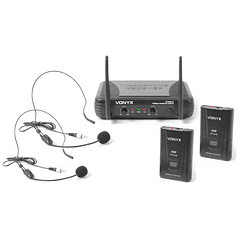 Central Microfone VHF s/ Fios c/ 2 Microfones Cabeça (STWM712H) - VONYX