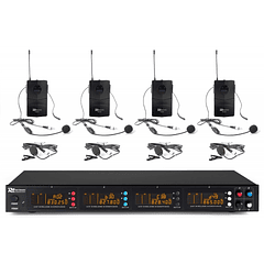 Central 4x Microfones Cabeça/Lapela UHF 50 Canais s/ Fios (PD504B) - Power Dynamics