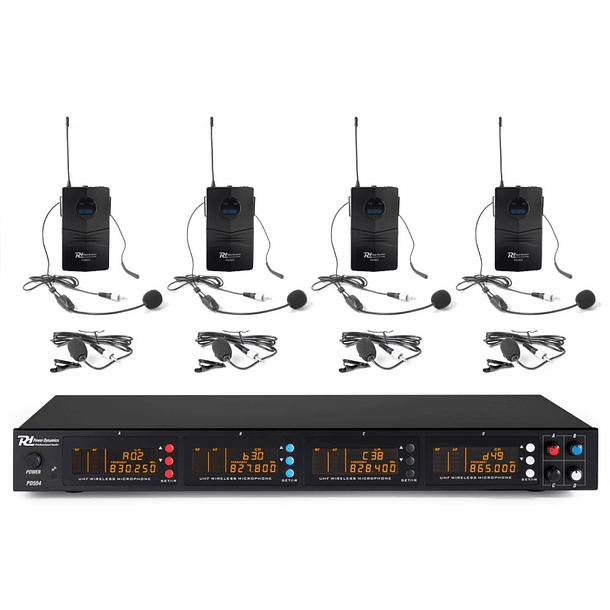 Central 4x Microfones Cabeça/Lapela UHF 50 Canais s/ Fios (PD504B) - Power Dynamics 1
