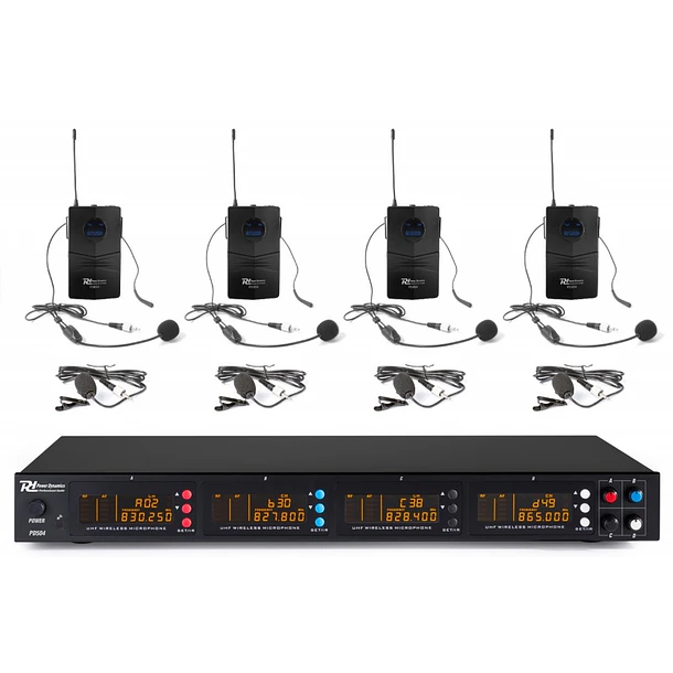 Central 4x Microfones Cabeça/Lapela UHF 50 Canais s/ Fios (PD504B) - Power Dynamics 1
