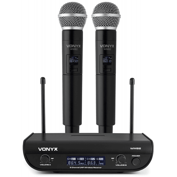 Central 2 Microfones Mão UHF 2 Canais s/ Fios (WM82) - VONYX 1