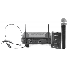Central 2 Microfones VHF 2 Canais s/ Fios (Mão e Cabeça) STWM712C - VONYX