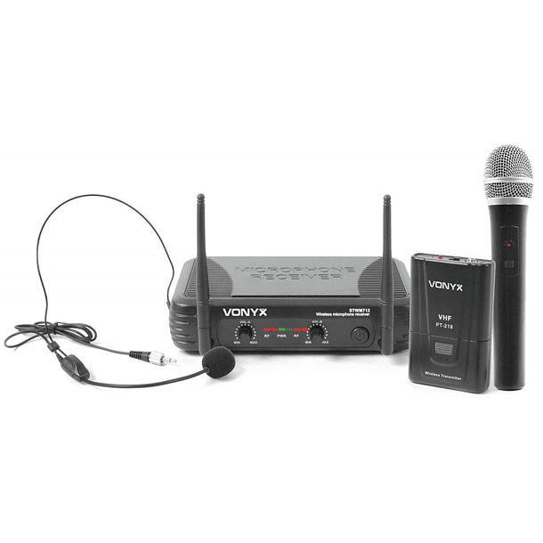 Central 2 Microfones VHF 2 Canais s/ Fios (Mão e Cabeça) STWM712C - VONYX 1
