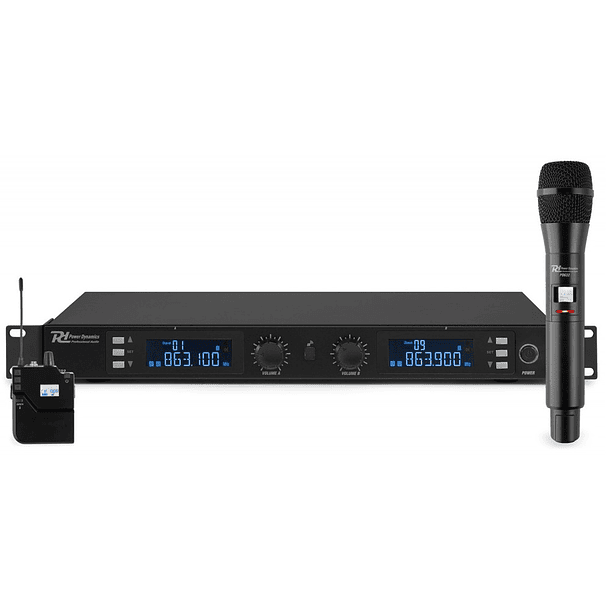 Central 2 Microfones UHF Digital 20 Canais (Mão e Cabeça) s/ Fios PD632C - Power Dynamics 1