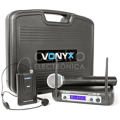 Central 2 Microfones VHF 2 Canais s/ Fios (Mão e Cabeça) WM512C - VONYX