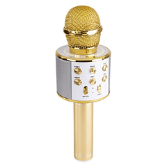 Microfone s/ Fios p/ Karaoke c/ Coluna/Bluetooth/MP3 (Dourado) KM01 - MAX