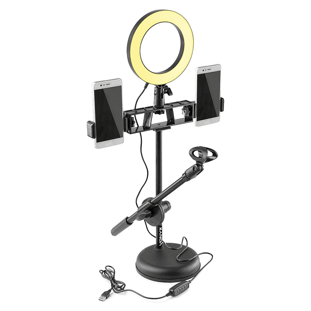 Suporte de Mesa p/ Microfone + 3 Smartphones c/ Luz LED 3 Modos (RL20) - VONYX 1