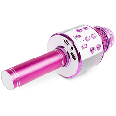 Microfone s/ Fios p/ Karaoke c/ Coluna/Bluetooth/MP3 (Rosa) KM01 - MAX