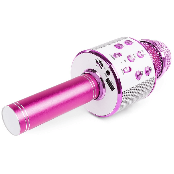 Microfone s/ Fios p/ Karaoke c/ Coluna/Bluetooth/MP3 (Rosa) KM01 - MAX 1