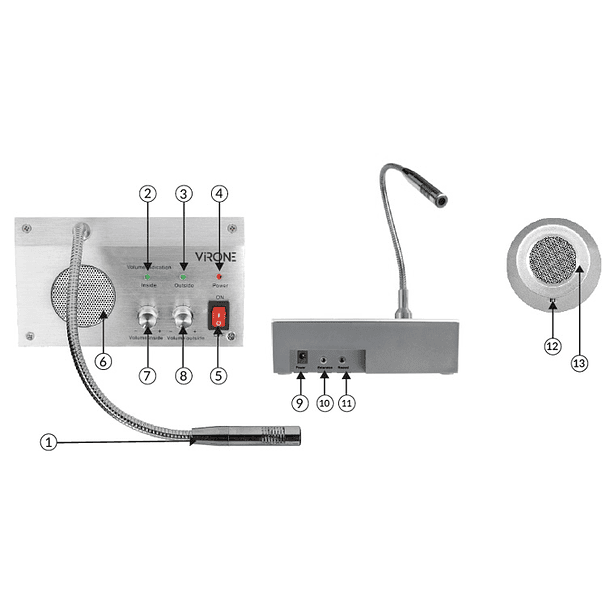 Microfone c/ Intercomunicador Bi-Direccional p/ Vidro - ORNO 2