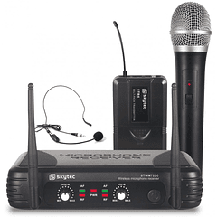 Central 2 Microfones UHF 2 Canais s/ Fios (Mão e Cabeça) STWM722C - Skytec