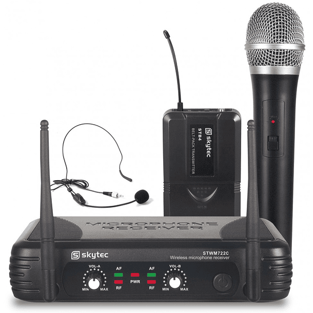 Central 2 Microfones UHF 2 Canais s/ Fios (Mão e Cabeça) STWM722C - Skytec 1