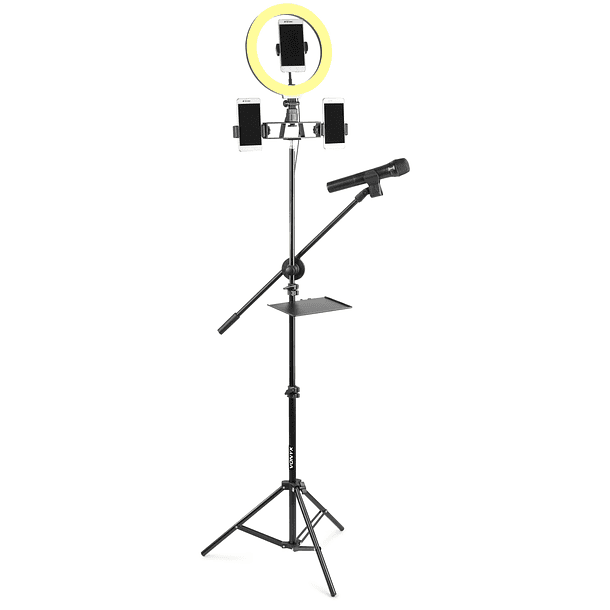 Suporte Tripé p/ Microfone + 3 Smartphones c/ Luz LED 3 Modos (RL25) - VONYX 1