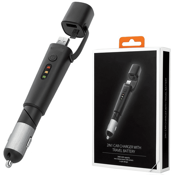 Banco Portatil de Energia (POWER BANK) 2600mAh c/ 2 Fichas USB, LED e Ficha Isqueiro 1