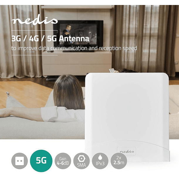 Antena Amplificada 3G/4G/5G/GSM com 2 Cabos de 2,5 mts - NEDIS 2