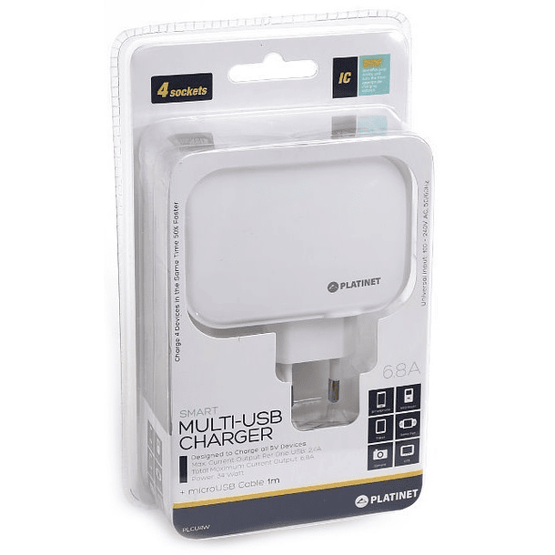 Alimentador 4x USB 5V 6,8A + Cabo microUSB (1 metro) - PLATINET 2