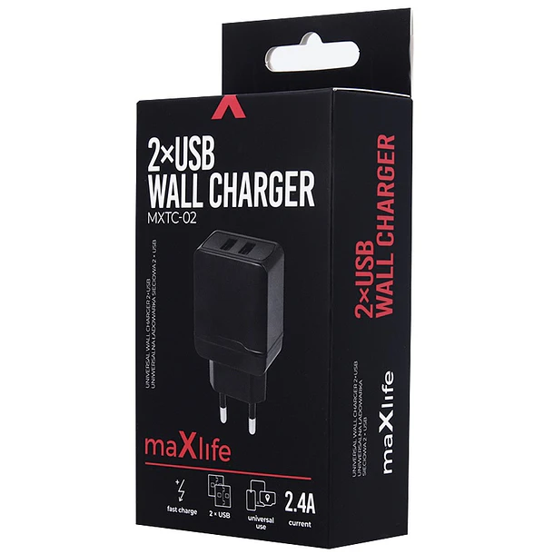 Alimentador/Carregador 2x USB 5V 2.4A Fast Charge - MAXLIFE 2