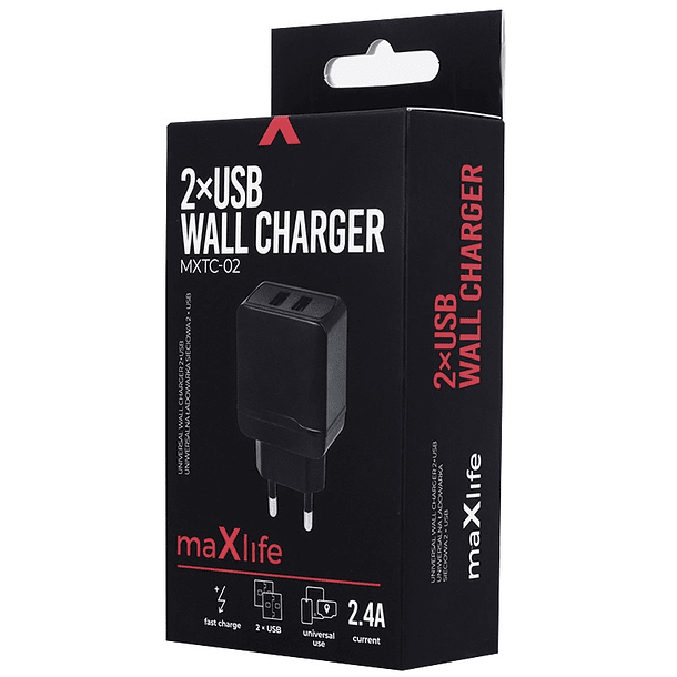 Alimentador/Carregador 2x USB 5V 2.4A Fast Charge - MAXLIFE 2