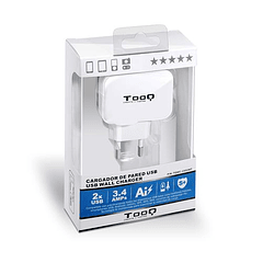 Carregador de Dispositivos Móveis 2x USB 5V 3,4A (Branco) - TooQ