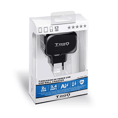 Carregador de Dispositivos Móveis 2x USB 5V 3,4A (Preto) - TooQ