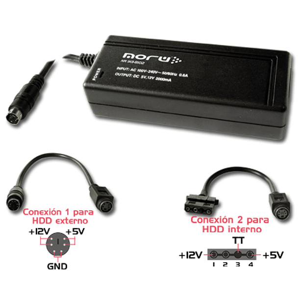 Alimentador p/ Discos Rigidos Int. e Externos DC 5V+12V 2 Amp 