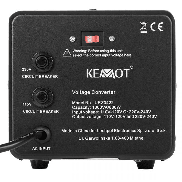 Conversor 230 <->110V 800W (1000VA) - KEMOT 2