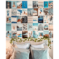 Decoração de 50 Fotos Blue Ocean p/ Parede - FLAMINGUEO